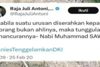 Raja Juli yang tadinya bilang 'Jangan serahkan urusan pada yang bukan ahli', kini disindir netizen.

