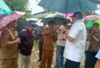 Wakil Bupati Pesisir Selatan Risnaldi Ibrahim saat mendampingi Anggota DPR RI Andre Rosiade saat meninjau pembangunan jembatan gantung di Limau Gadang Lumpo pada awal Februari 2026 lalu